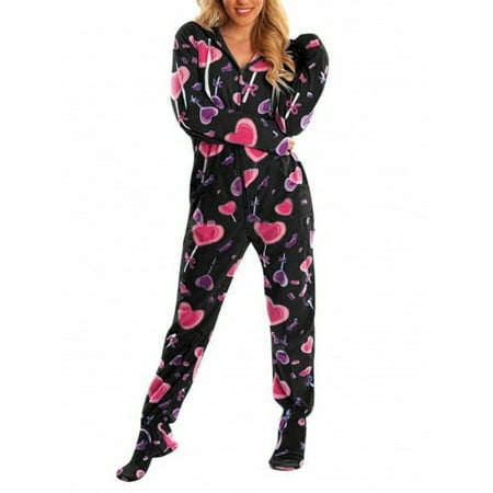 New Trendy Fashion In Home Printed Long Sleeve Hooded One Piece Jumpsuit Undies Plus Size Loose Casual Pajamas Set Sleepwear Set Nightgowns