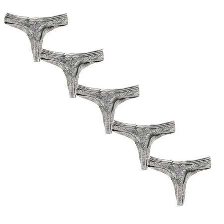 Womens Underwear Brief Lace Through Hollow Out Cotton Low Waist Lace Thong Panties5PC