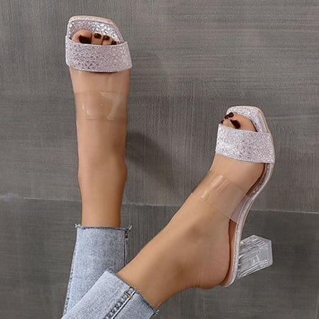 ZHELIYO Women s sandals Ladies Shoes Summer Slip On Transparent Glitter Crystal Chunky Heel Sandals Pink 8
ZHELIYO Women s sandals Ladies Shoes Summer Slip On Transparent Glitter Crystal Chunky Heel Sandals Pink 8