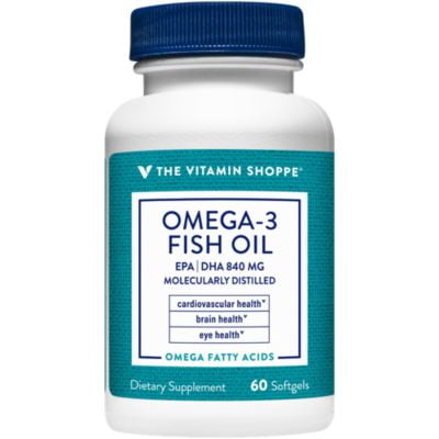 The Vitamin Shoppe Omega 3 Fish Oil 1100mg, EPA 600mg DHA 240mg, Purity Assured, Molecularly Distilled to Support Cardiovascular, Joint and Brain Health (60 Softgels)