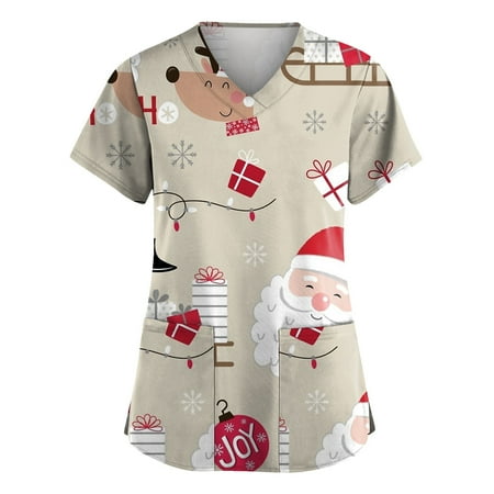 Odeerbi Christmas Printed Scrub Tops for Women Short Sleeve Scrub Shirts V-Neck Uniform with Pockets Beige
Odeerbi Christmas Printed Scrub Tops for Women Short Sleeve Scrub Shirts V-Neck Uniform with Pockets Beige