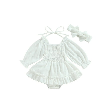 Qtinghua Newborn Baby Girls Fall Outfits Long Sleeve Tie-up Pleated Romper Dress with Headband Clothes White 6-12 Months
Qtinghua Newborn Baby Girls Fall Outfits Long Sleeve Tie-up Pleated Romper Dress with Headband Clothes White 6-12 Months