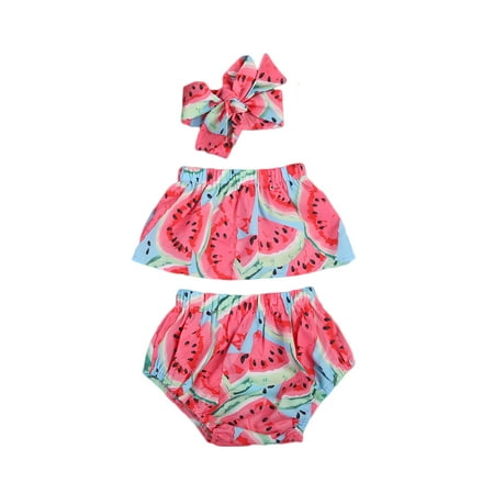 Genuiskids Infant Baby Girls 3PCS Summer Outfit Romper Watermelon Print Off Shoulder Crop Tops + Shorts Bottom + Headband Summer Set
Genuiskids Infant Baby Girls 3PCS Summer Outfit Romper Watermelon Print Off Shoulder Crop Tops + Shorts Bottom + Headband Summer Set