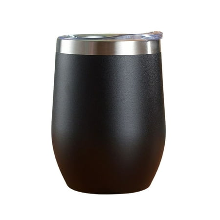Stainless Steel Wine Glass Tumbler Large Capacity Multi-functional Coffee Cup for Women Men Daily Use Black Plastic