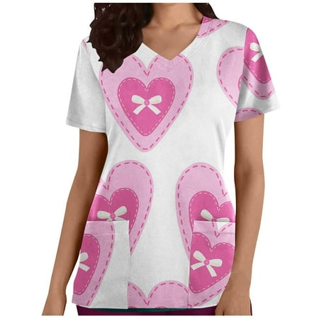 Odeerbi Valentines Scrub Tops for Women V Neck T-Shirt Fashion Short Sleeve Printing With Pocket Blouse Hot Pink
Odeerbi Valentines Scrub Tops for Women V Neck T-Shirt Fashion Short Sleeve Printing With Pocket Blouse Hot Pink