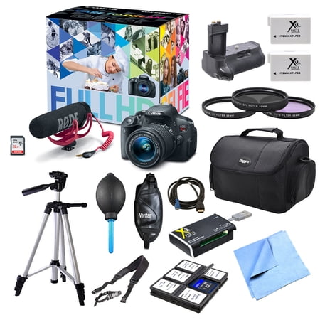 Canon EOS Rebel T5i Creator Bundle Includes Camera, Lens, Video Creator Kit, 55mm Filter Kit, 2 Batteries, Grip, Bag, Card Reader + Wallet, Tripod, HDMI Cable, Blower, Straps and Beach Camera Cloth