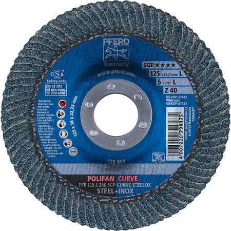 Pferd - 67343 Polifan Abrasive Flap Disc Large Radius Radial Shape Round Hole Phenolic Resin Backing Zirconia Alumina 5 Dia 40 Grit (Pack of 1) (PFR125Z40SGPCURVEL)
Pferd - 67343 Polifan Abrasive Flap Disc Large Radius Radial Shape Round Hole Phenolic Resin Backing Zirconia Alumina 5 Dia 40 Grit (Pack of 1) (PFR125Z40SGPCURVEL)