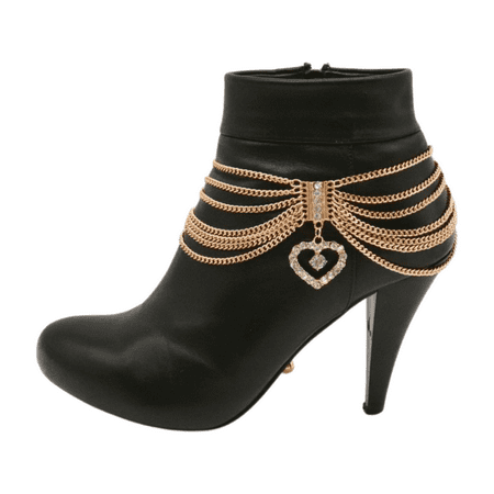Women Gold Metal Chain Boot Bracelet Shoe Heart Charm Fashion Jewelry