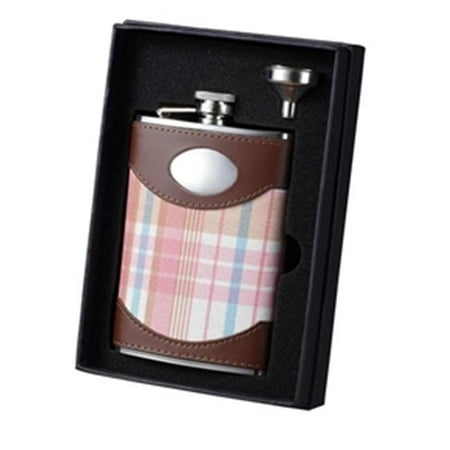 Hannah Pink Plaid & Leather Flask & Funnel Gift Set - 8 oz