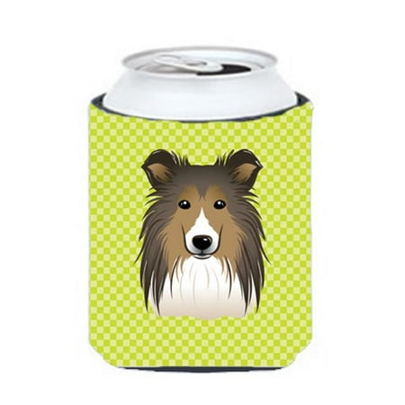 Checkerboard Lime Green Sheltie Can Or Bottle Hugger 12 Oz.