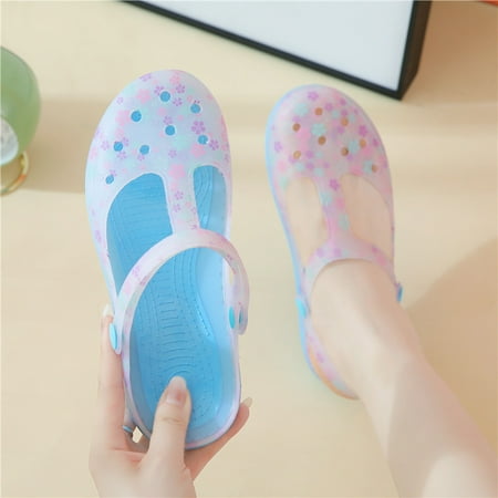 Women Non Slip Jelly Clogs Sandals with Adjustable Strap Flower Print Soft Bottom Jelly Shoes Lightweight Slip on Mules Garden Kitchen Outdoor Beach Yard Pool Shower Summer Sandals Slippers