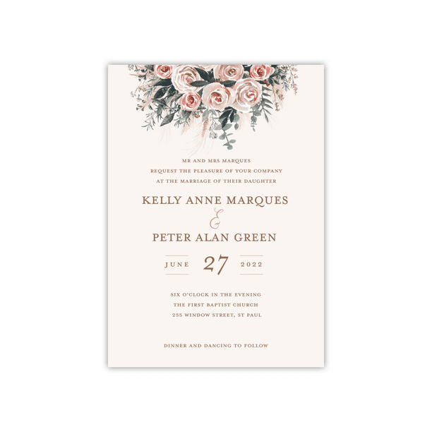 Personalized Wedding Deluxe 5 x 7 Invite - Boho Bouquet