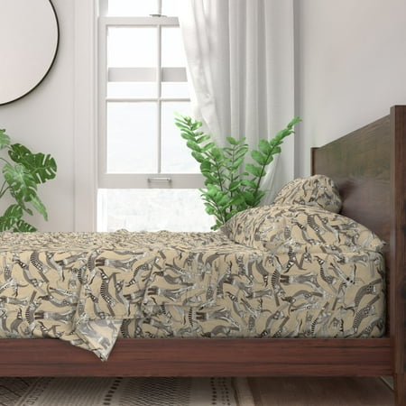 Neutral Nursery Cats Feline Geometric 100% Cotton Sateen Sheet Set by Roostery