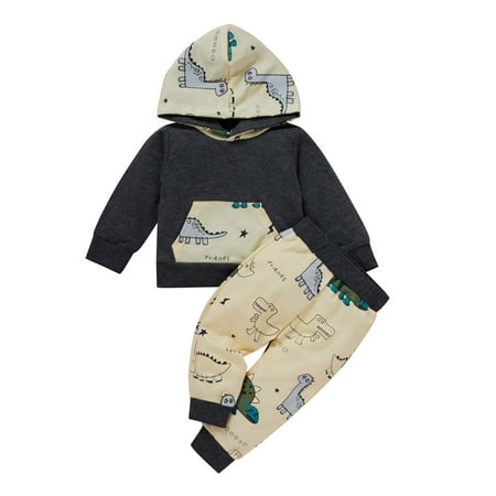 Toddler Baby Boys Clothes Cartoon Dinosaur Printed Hoodie Long Sleeve Tops Pants Outfits Clothes Set