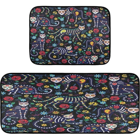 Hyjoy 19.7 x47.2 +19.7 x27.6 Cute Cats 2 Pieces Kitchen Rug Cushioned Anti-Fatigue Kitchen Rugs Set for Home Office Laundry