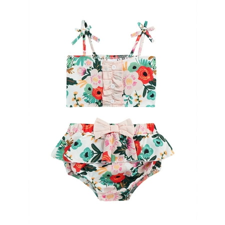 Sunisery Newborn Baby Girls Shorts Outfits Floral Printed Sleeveless Tie-Up Sling Tops + Ruffles Decor Shorts Set Green 9-12 Months
Sunisery Newborn Baby Girls Shorts Outfits Floral Printed Sleeveless Tie-Up Sling Tops + Ruffles Decor Shorts Set Green 9-12 Months