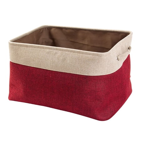 Cover-less Cotton Linen Storage Baskets Double-layer Storage Box Canvas Clothes Toy Car Storage Compartment Wine Red Large