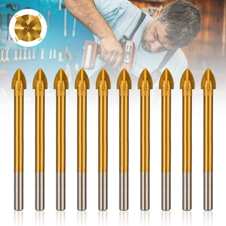 Hakkin 10PCS Masonry Drill Bits Kit Titanium Coated Glass Carbide Cutting Edges Cross Spear Head Drill Tool
Hakkin 10PCS Masonry Drill Bits Kit Titanium Coated Glass Carbide Cutting Edges Cross Spear Head Drill Tool
