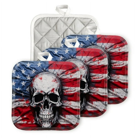BaHomeck Pot Holders 4pcs dacron Made Square heat-resisting mat Machine Washable for Kitchen Oven Hot Pads 6.7inch*6.7inch Skull Painted On American Flag Background
BaHomeck Pot Holders 4pcs dacron Made Square heat-resisting mat Machine Washable for Kitchen Oven Hot Pads 6.7inch*6.7inch Skull Painted On American Flag Background