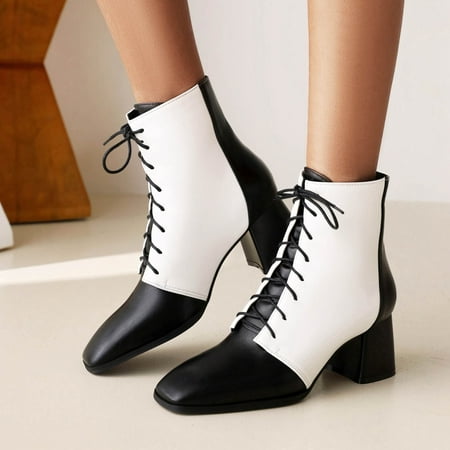 Fall Outdoor Decorations Hvyes Thick-heeled Short Boots Lace-up Women s Shoes For Autumn And Winter New Color Matching Mid-heel Small Square Toe
Fall Outdoor Decorations Hvyes Thick-heeled Short Boots Lace-up Women s Shoes For Autumn And Winter New Color Matching Mid-heel Small Square Toe
