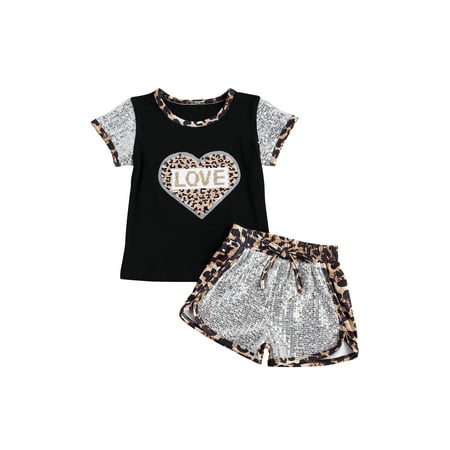 Girl s 2Pcs Outfits Set Short Sleeve T-shirt Top with Sequins Leopard Shorts Black Leopard 4-5 Years
Girl s 2Pcs Outfits Set Short Sleeve T-shirt Top with Sequins Leopard Shorts Black Leopard 4-5 Years