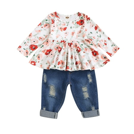 KIMI BEAR Toddler Girls Outfits 2T Toddler Girls Autumn Winter Outfits 3T Toddler Girls Fresh Floral Print Long Sleeve Top + Denim Pants 2PCs Set Multi-color
KIMI BEAR Toddler Girls Outfits 2T Toddler Girls Autumn Winter Outfits 3T Toddler Girls Fresh Floral Print Long Sleeve Top + Denim Pants 2PCs Set Multi-color
