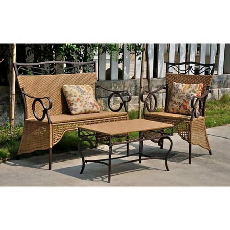 International Caravan Valencia 3 pc. Resin Wicker Skirted Settee Group