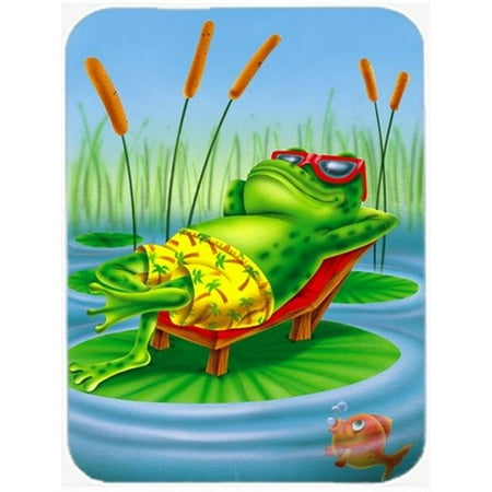Frog Chilaxin on the Lilly Pad Glass Cutting Board Large