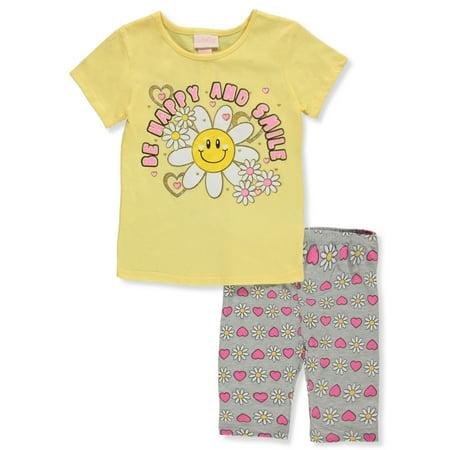 Girls Pink Girls 2-Piece Sunflower Bike Shorts Set Outfit - yellow 4t (Toddler)