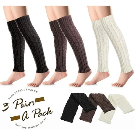 3 Pairs Women Knit Leg Warmers Winter Long Boot Cuffs Socks