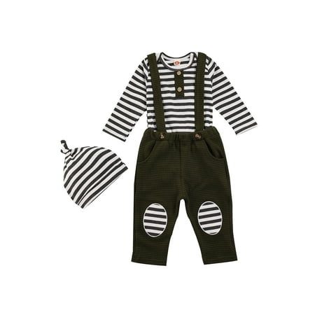 Newborn Baby Boy Stripe Long Sleeve Romper Bodysuit Suspender Pants with Hat 3Pcs Clothes Outfits
Newborn Baby Boy Stripe Long Sleeve Romper Bodysuit Suspender Pants with Hat 3Pcs Clothes Outfits