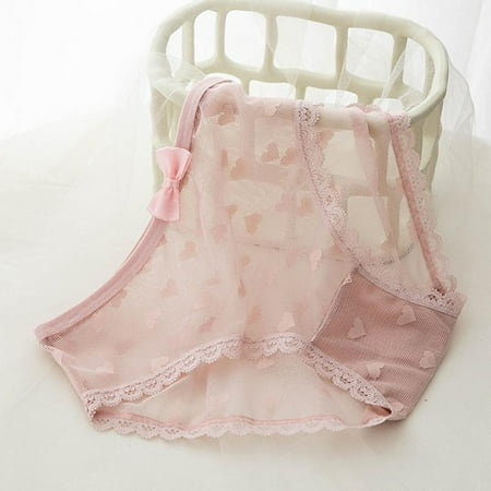 Sweet Girly Md-waist Underpanties Lace Bow Mesh Cotton Crotch Briefs