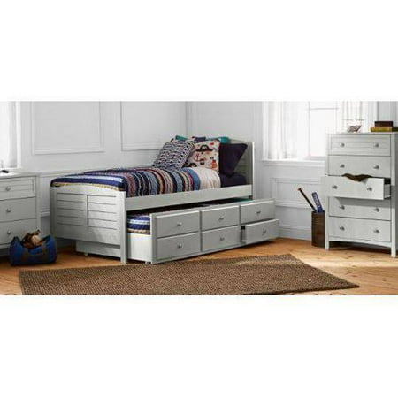 Better Homes and Gardens Kids Panama Beach Twin Captain;s Bed with Trundle, Gray Finish