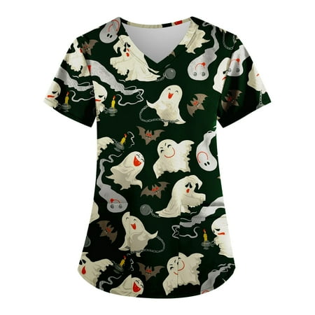 Bazyrey Halloween Scrub Tops Women Fashion V-neck Short Sleeve Workwear With Pockets Halloween Printed Tops Green 3XL
Bazyrey Halloween Scrub Tops Women Fashion V-neck Short Sleeve Workwear With Pockets Halloween Printed Tops Green 3XL