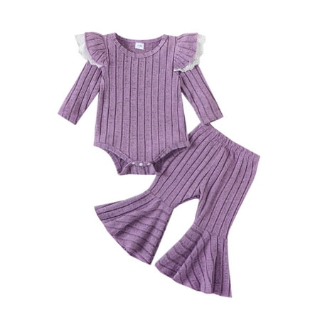 Qtinghua 2Pcs Newborn Baby Girl Fall Winter Outfits Ruffle Long Sleeve Ribbed Knit Romper+Flared Pants Clothes Purple 6-9 Months
Qtinghua 2Pcs Newborn Baby Girl Fall Winter Outfits Ruffle Long Sleeve Ribbed Knit Romper+Flared Pants Clothes Purple 6-9 Months