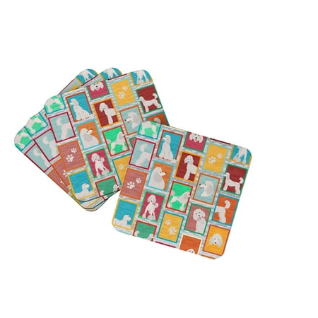 Lots of White Standard Poodle Foam Coaster Set of 4 3.5 in x 3.5 in