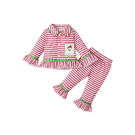 jaweiwi Toddler Girls Christmas 2 Pieces Clothes Set Santa Stripe Print Lapel Flare Long Sleeve Button-Down Tops + Elastic Waist Pants Fall Outfits 3M-4T 
jaweiwi Toddler Girls Christmas 2 Pieces Clothes Set Santa Stripe Print Lapel Flare Long Sleeve Button-Down Tops + Elastic Waist Pants Fall Outfits 3M-4T