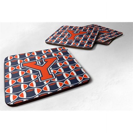 Letter Y Football Orange - Blue & White Foam Coaster - Set of 4