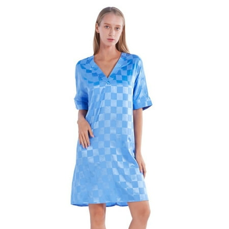 Women s Satin Nightgown Short Sleeve Sleepwear Plaid V Neck Sleep Shirt Silk Nighty Pajama
Women s Satin Nightgown Short Sleeve Sleepwear Plaid V Neck Sleep Shirt Silk Nighty Pajama