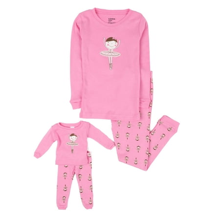 Leveret Ballerina Matching Doll & Girl 2 Piece Pajama Set 100% Cotton (5 Years)