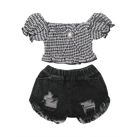Xingqing Kids Girls Summer Short Sleeve Plaid Top High Waist Denim Shorts Outfit 2-9 Years
Xingqing Kids Girls Summer Short Sleeve Plaid Top High Waist Denim Shorts Outfit 2-9 Years