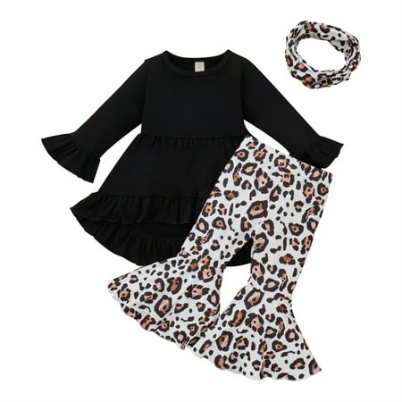 Zukuco Baby Girl Clothes Toddler Girl Outfit Infant Ruffle Floral Leopard Shirt Top Legging Pant Set Girl