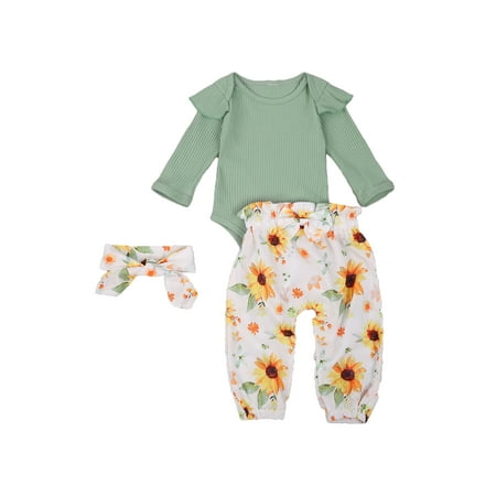 Newborn Baby Clothes Infant Pajama Long Sleeve Ruffle Romper Sunflower Floral Pants Headband 3Pcs Outfits
Newborn Baby Clothes Infant Pajama Long Sleeve Ruffle Romper Sunflower Floral Pants Headband 3Pcs Outfits