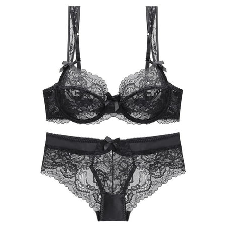 Fabiurt Women s Bra Ladies Lingerie Sheer Slim No Cushion Lace Bra Set Black 
Fabiurt Women s Bra Ladies Lingerie Sheer Slim No Cushion Lace Bra Set Black