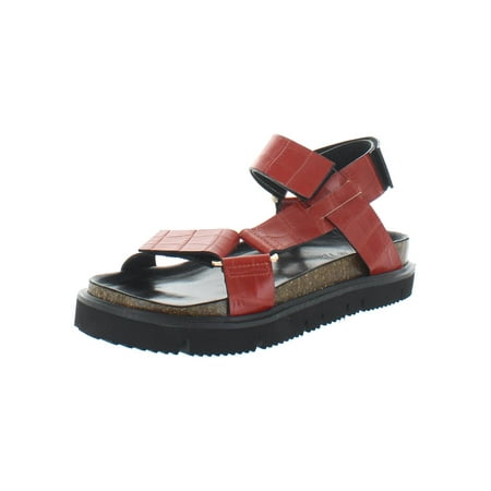All Black Womens Pressed croc Lowform Leather Printed Flatform Sandals
