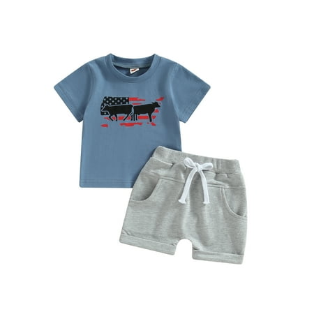 4th of July Outfit Toddler Baby Boy American Cowboy Short Sleeve T-Shirt Shorts Set Summer Independence Day Outfits