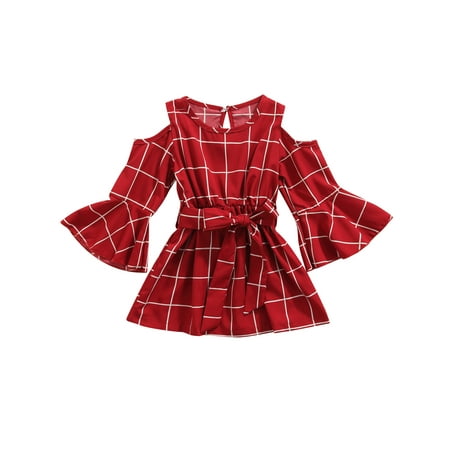 Sunisery Autumn Kid Girls Dress Off Shoulder Plaid Ruffles Long Flare Sleeve Elastic A-Line Dress with Belt Wine Red 4-5 Years
Sunisery Autumn Kid Girls Dress Off Shoulder Plaid Ruffles Long Flare Sleeve Elastic A-Line Dress with Belt Wine Red 4-5 Years