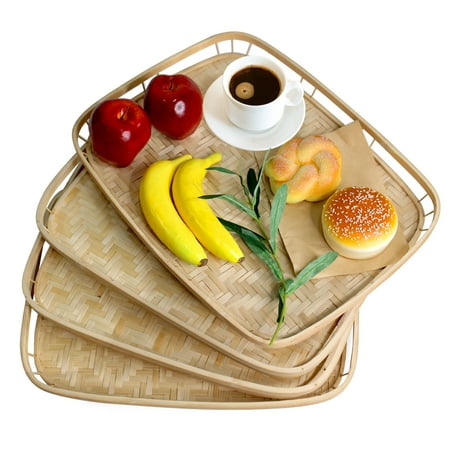 Simple Life Bamboo Wicker Serving Trays with Handles-Set 4