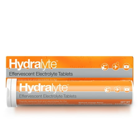 Hydralyte Effervescent Electrolyte Tablets, 20 count, dissolve in water for clinical hydration, low sugar