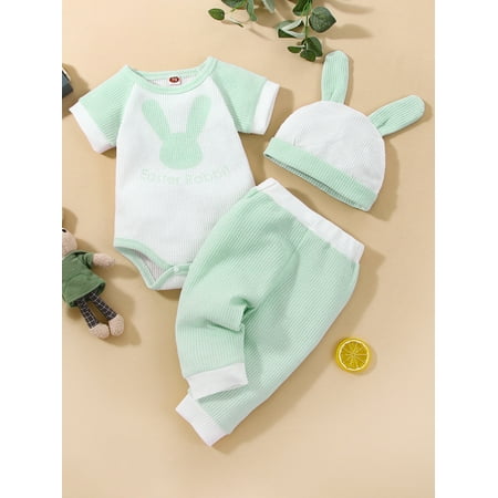 Newborn Infant Baby Girl Boy 3Pcs Easter Clothes Set Rabbit Short Sleeve Romper Bodysuit Top Pants Hat Outfit (Light Green 6-12 Months)
Newborn Infant Baby Girl Boy 3Pcs Easter Clothes Set Rabbit Short Sleeve Romper Bodysuit Top Pants Hat Outfit (Light Green 6-12 Months)